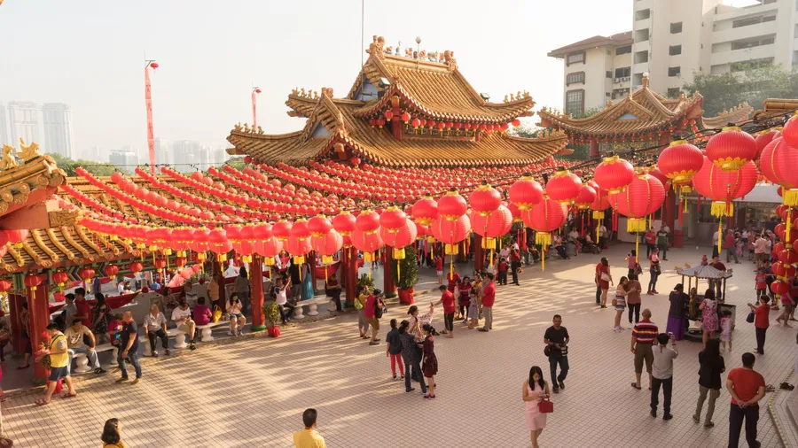 Beautiful view at Thean Hou Temple with Chinese lanterns during new year festival. This temple is one of the largest Chinese temple in South East Asia. Kuala Lumpur, Malaysia