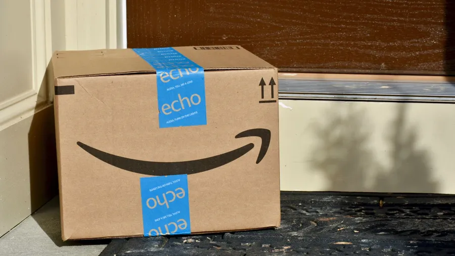 Amazon box on a doorstep. 543940900, Jeramey Lende