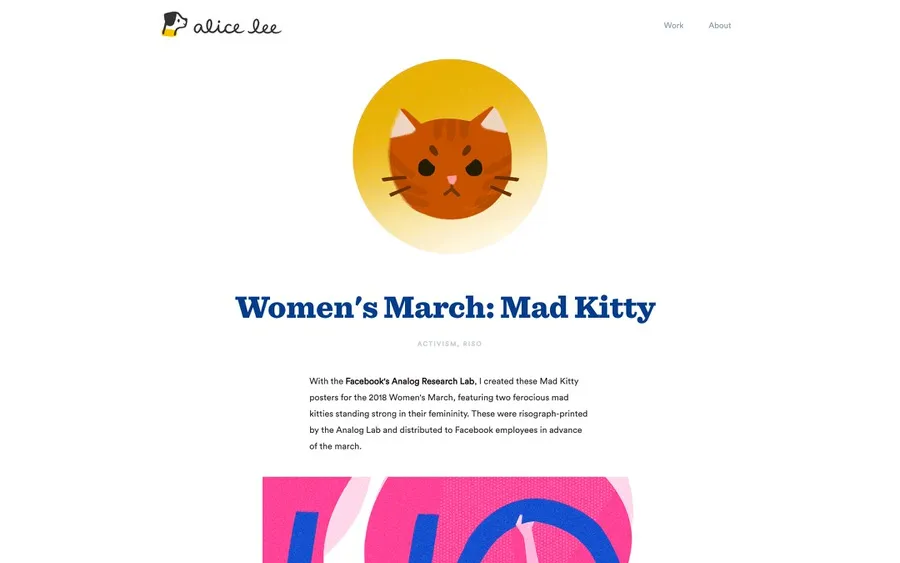 Alice Lee's illustration portfolio website with a clean website navigation.