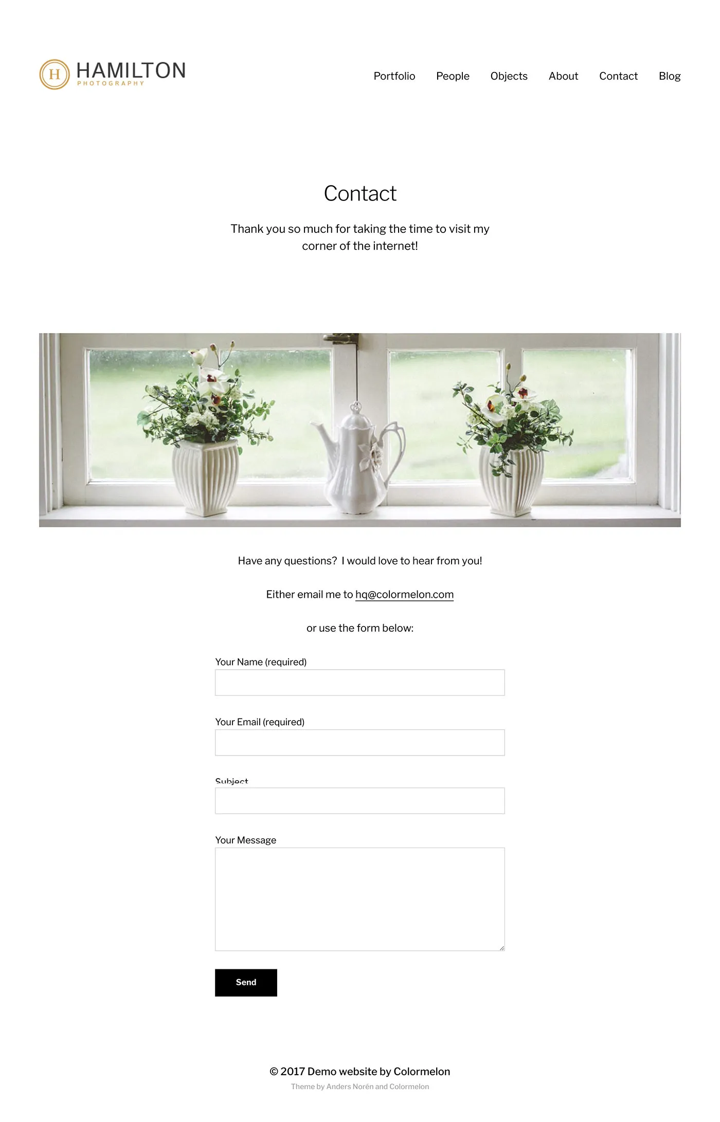 Contact page example for our free portfolio website called Minimalist Portfolio