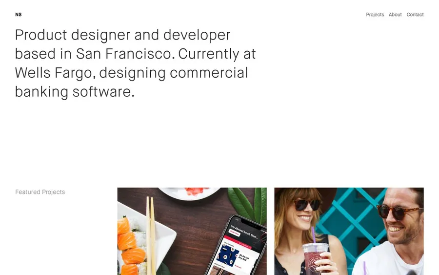 Minimalist, right aligned product design portfolio example.