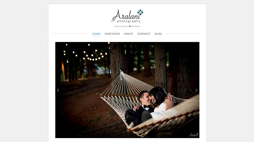 Aralani photography portfolio screenshot.