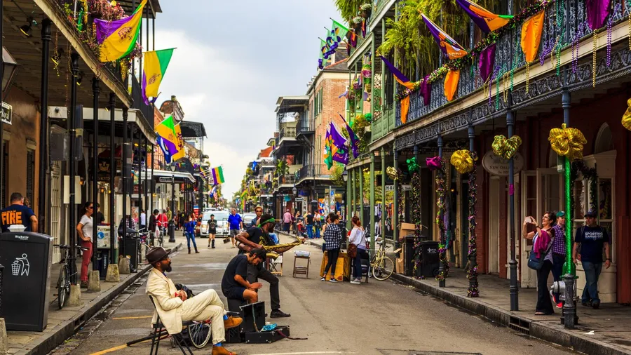 An unidentified local jazz band performs in the New Orleans French Quarter, to the delight of visitors and music lovers in town. New Orleans, Louisiana