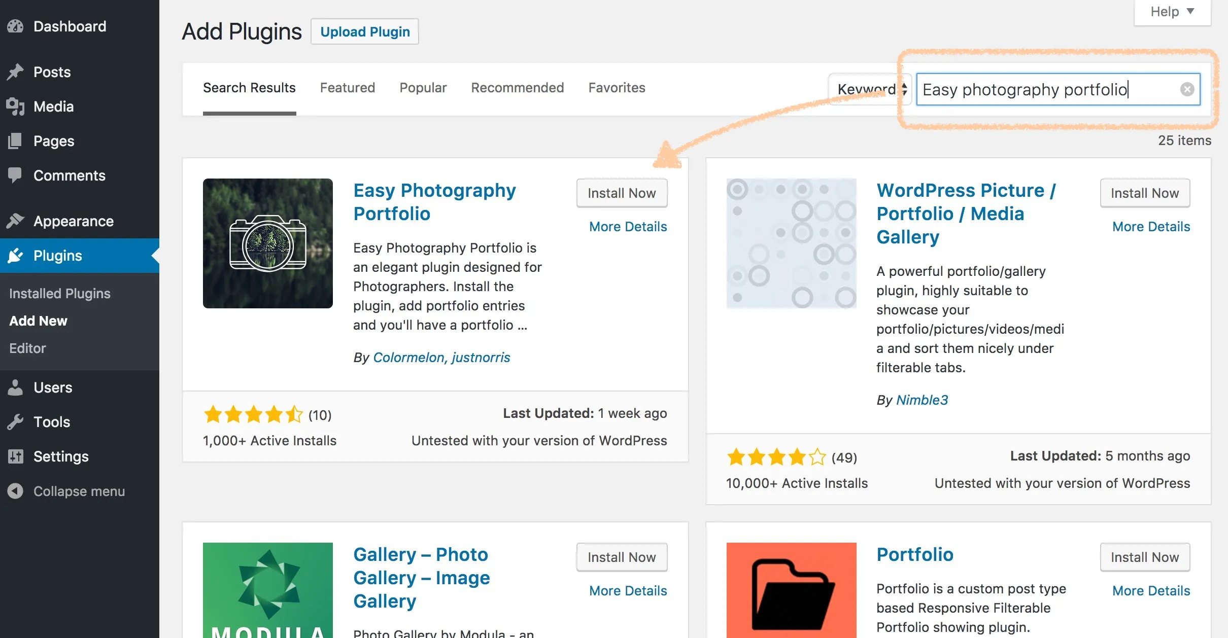 Install Easy Photography Portfolio plugin un Minimalist Portfolio theme
