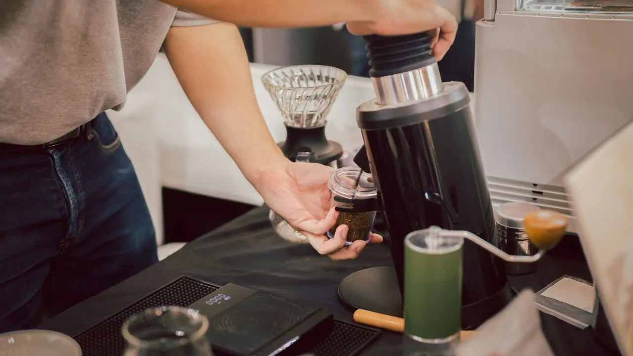 Coffee corner table with coffee machine and grinder 