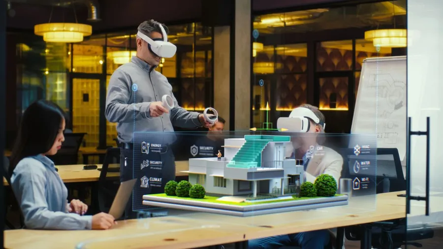 People using VR technology to design a building.