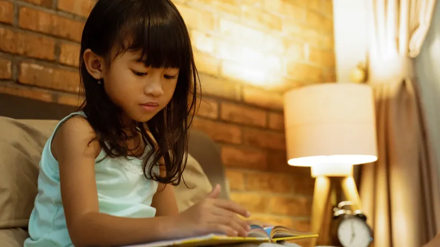 Asian little girl holding a book