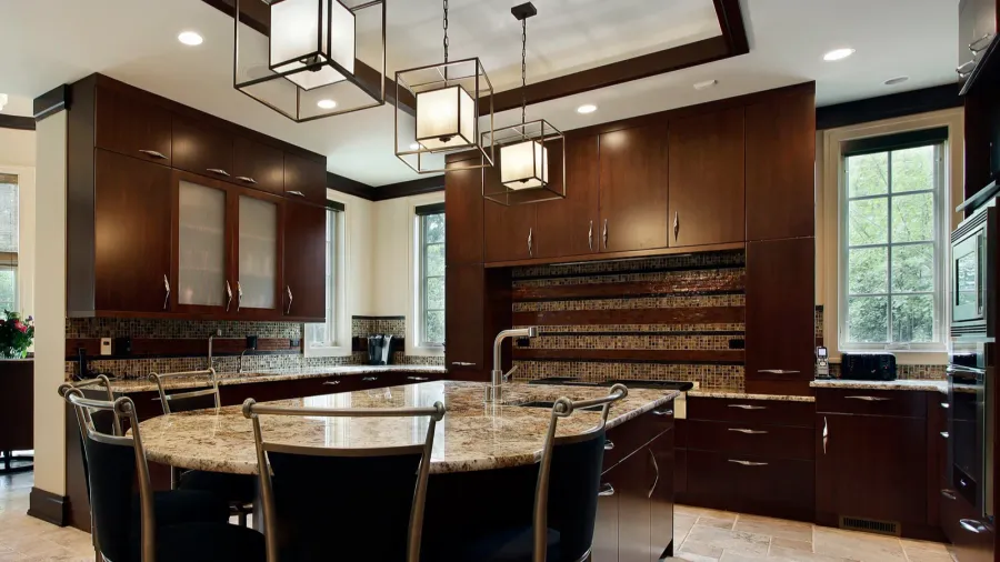 Modern kitchen with circular eating area
