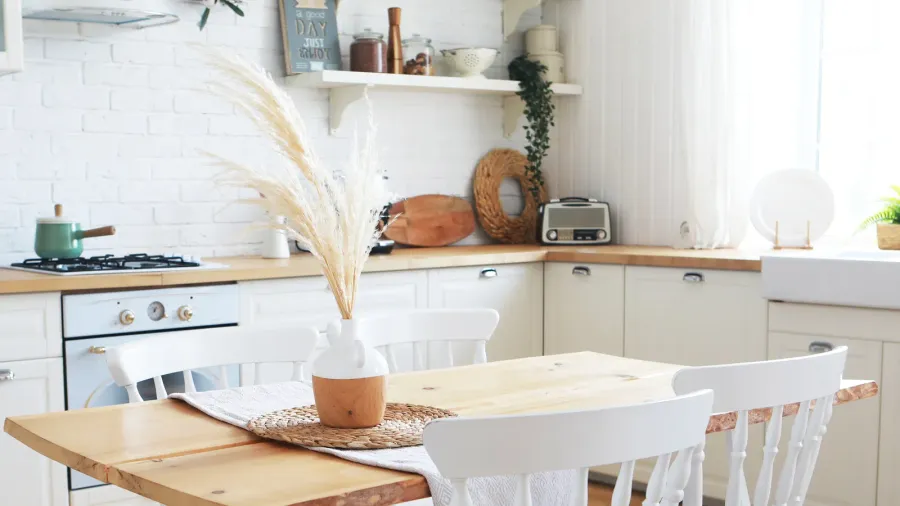 Scandinavian-style kitchen interior, vintage appliances and atmosphere