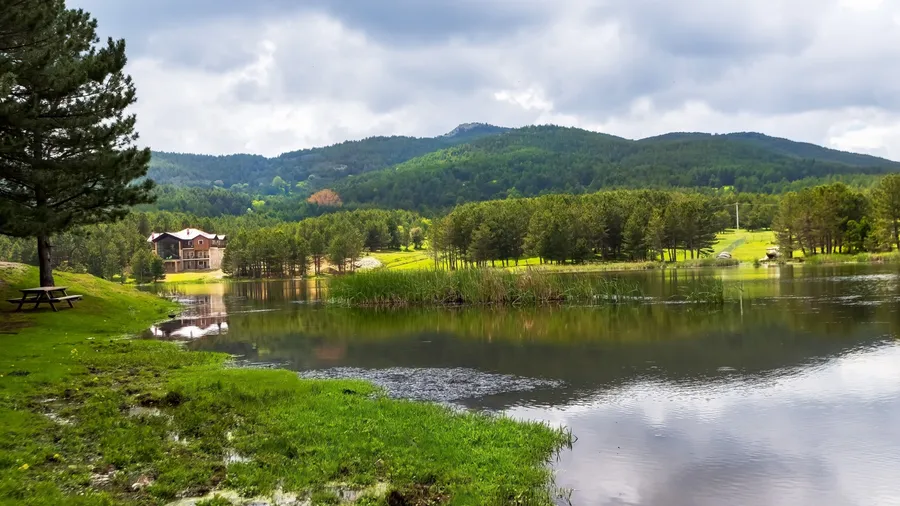 Sandikli, Afyon, Türkiye, 10 June 2023; Akdag Nature Park, nature, lake view, reflection in water.