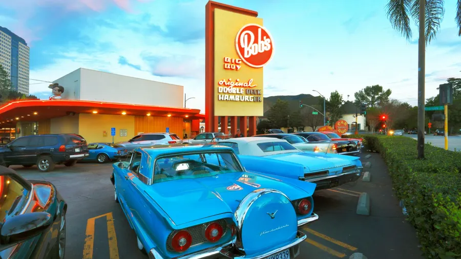 Burbank, California, USA - February 24, 2024: Cruise night, Classic Car Show at Bob’s Big Boy Diner in Burbank, Los Angeles