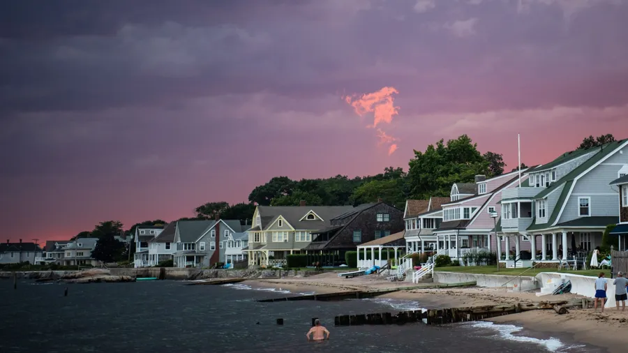 Blue hour after sunset in Madison Connecticut from East Wharf beach