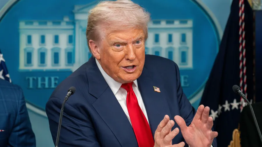 Washington DC, United States, August 11 2025: President Donald Trump holds a press briefing with government officials to announce he is invoking the Home Act