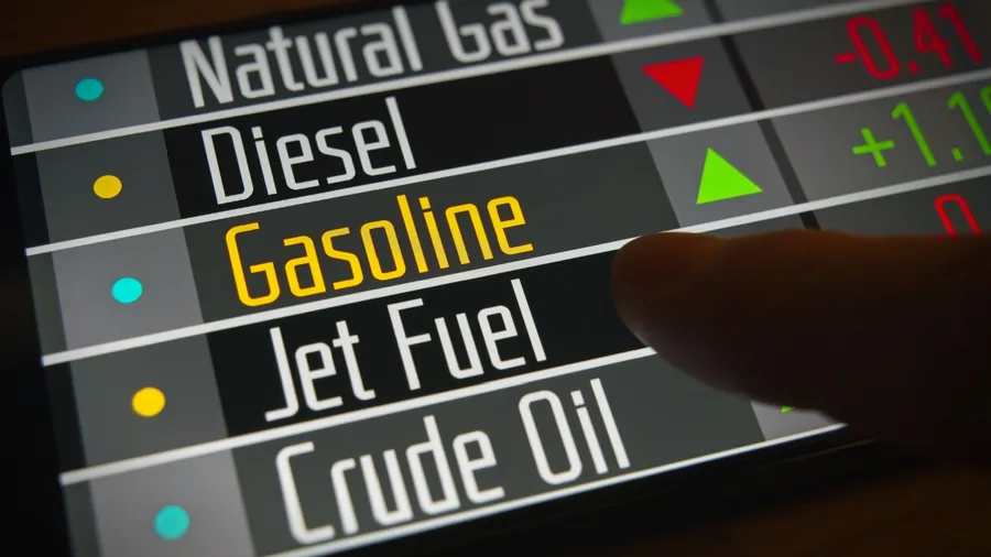 Rising prices of gasoline and various commodities on the stock market on smartphone