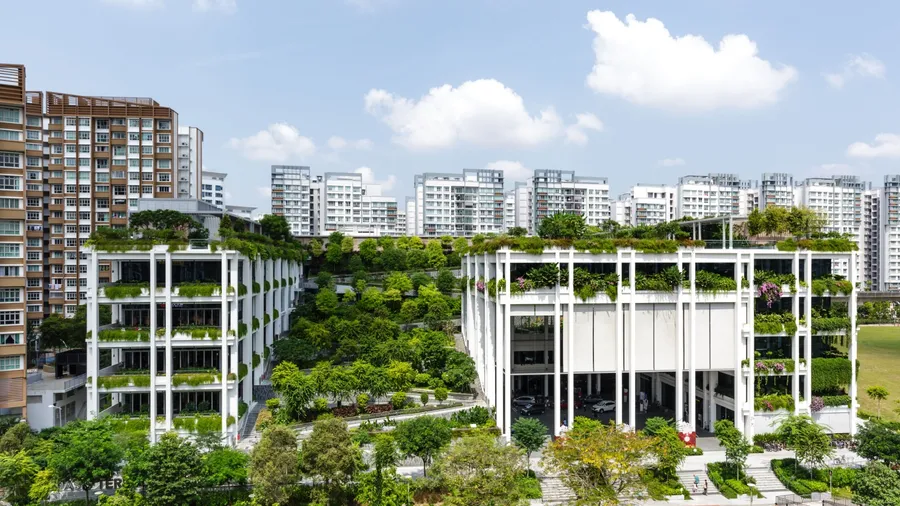 Singapore-27 JUL 2019: HDB's first new generation neighborhood center Oasis Terraces building view