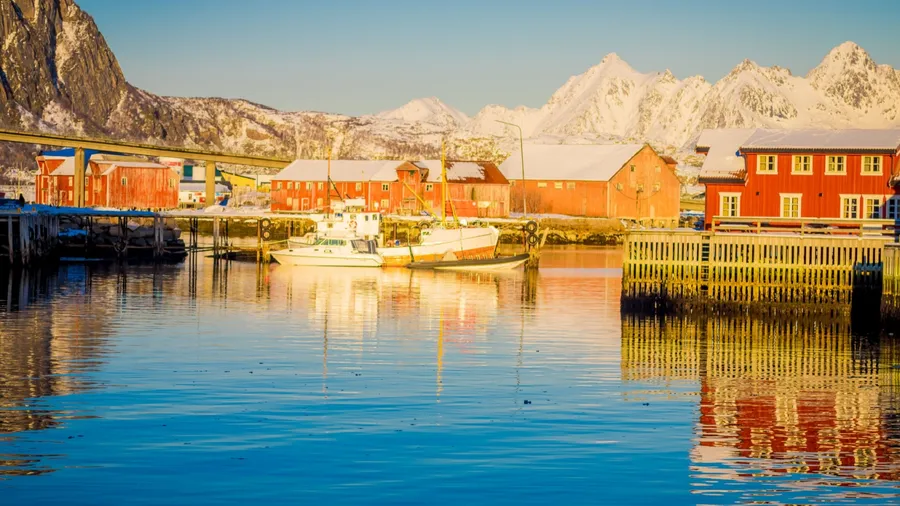 SVOLVAER, LOFOTEN ISLANDS, NORWAY - APRIL 10, 2018: Harbor houses in Svolvaer, located in Nordland County on the island of Austvagoya in Lofoten
