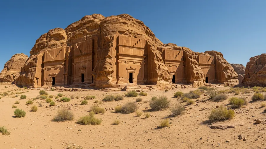 Ancient Nabatean Rock-Cut Tombs in AlUla, Saudi Arabia – Historic Desert Architecture