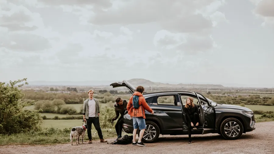 Group of friends on road trip photo