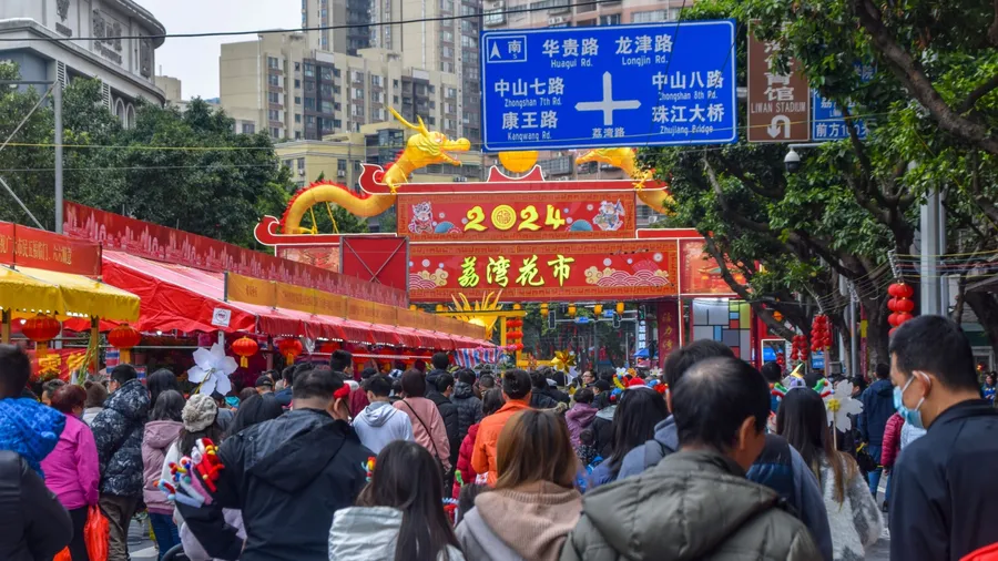 Guangzhou, China. FEB8,2024. 2024 Spring Festival flower market in Liwan district, Guangzhou. This is an annual event Guangzhou citizens.