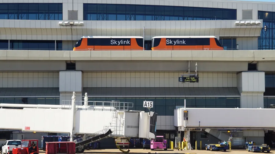 DALLAS, TX -3 APRIL 2016- The Skylink monorail connects terminals at the Dallas Fort Worth airport (DFW), a hub for American Airlines (AA).