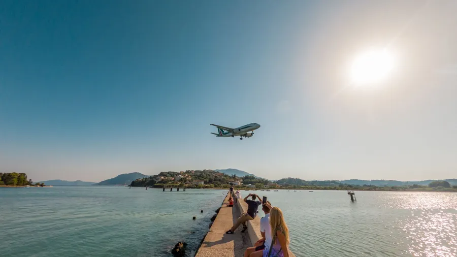 corfu, corfu, Greece. August 15, 2020: Plane landing at Corfu Airport