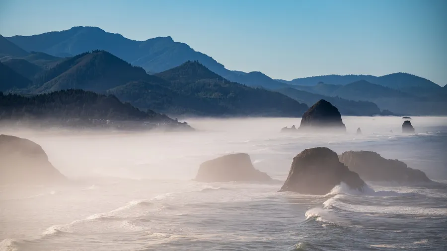 Misty coastline at Cannon beach.