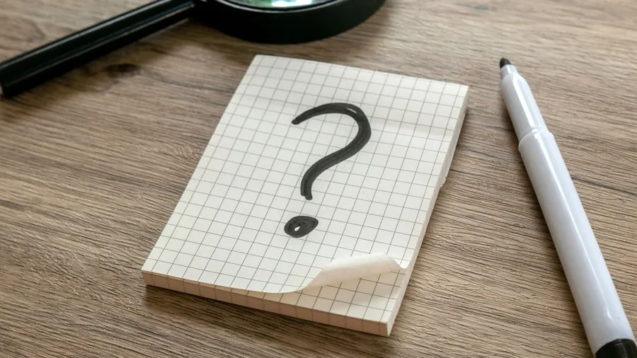 A question mark on cardboard.