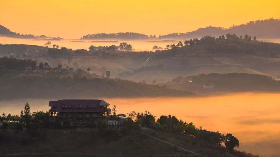 View of morning mist at Khao Kho mountain the famous travel location in winter in Phetchabun province, Thailand