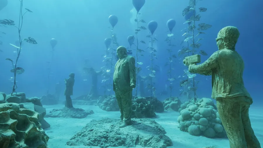 MEDITERRANEAN SEA, CYPRUS, AYIA NAPA - AUGUST, 2021: Museum of Underwater Sculpture Ayia Napa (MUSAN). Art work sculptor Jason deCaires Taylor