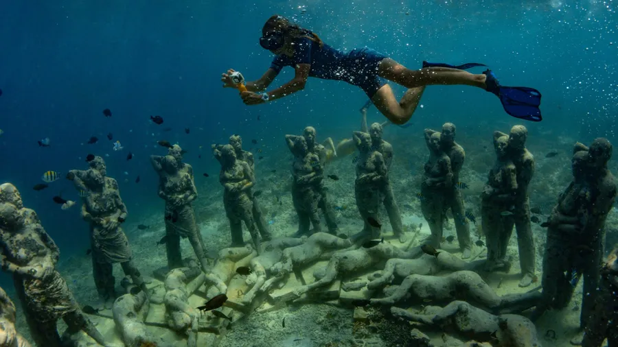 26 March 2019 near island Gilli, Indonesia. An underwater sculpture in Indonesia "Neste" will take divers to a hauntingly beautiful place below the surface