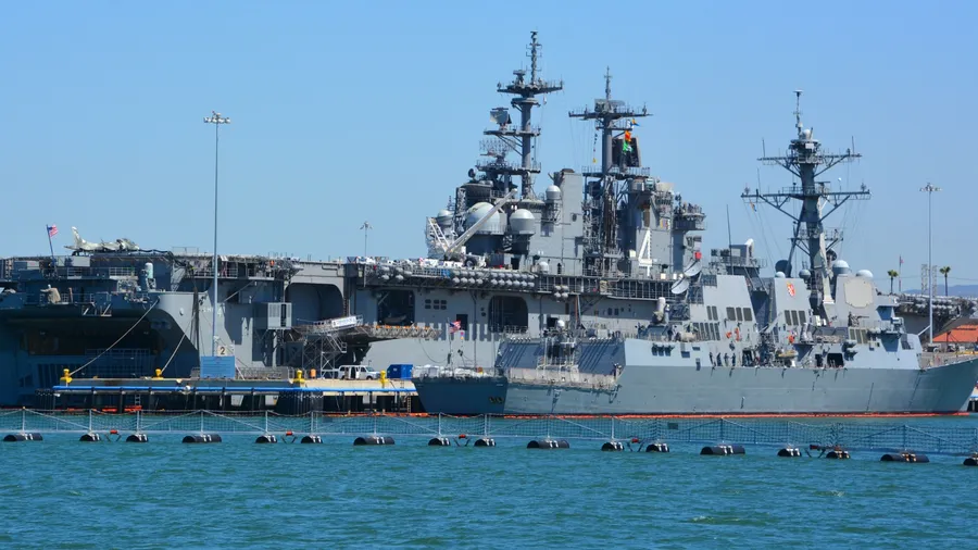 SAN DIEGO CA USA APRIL 09 2015: Naval Base San Diego, which locals refer to as 32nd Street Naval Station, is the largest base of the United States Navy and is located in San Diego