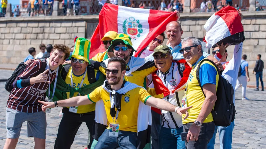 MOSCOW - JUN 14: Football fans in Moscow during the 2018 FIFA World Cup on June 14. 2018 in Russia