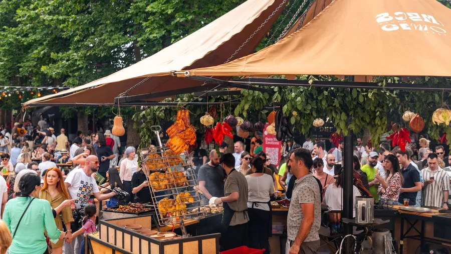 Kutaisi, Georgia - June 15, 2024: Kutaisi hosts the Zarzeimi Food Festival with the support of the United Nations Food and Agriculture Organisation and the European Union.