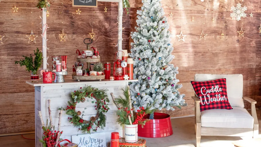 Hot cocoa bar decorated for the winter holidays