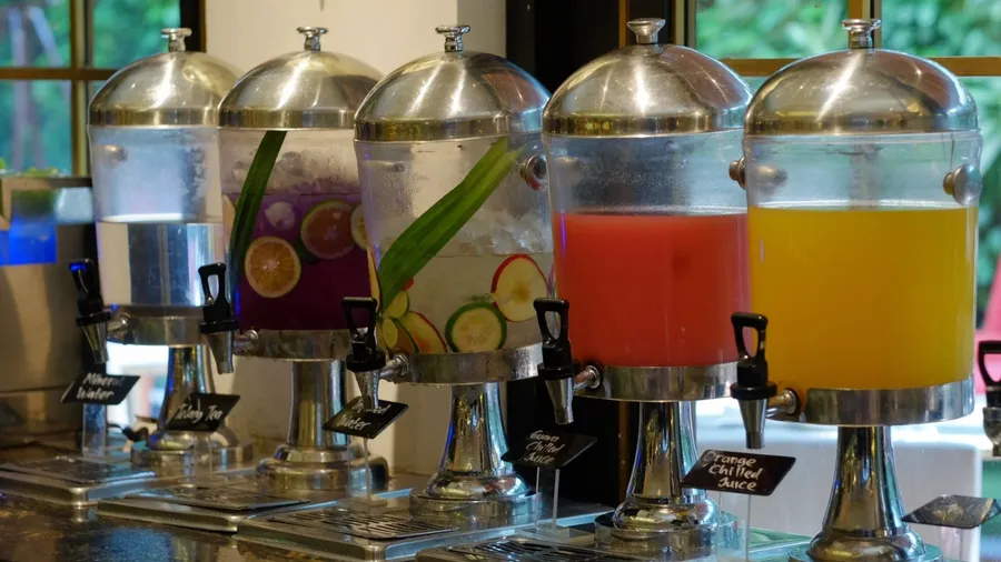 a row of various drinks