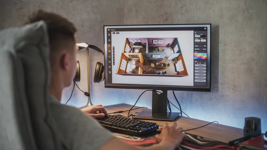 A person designing a home on a computer.