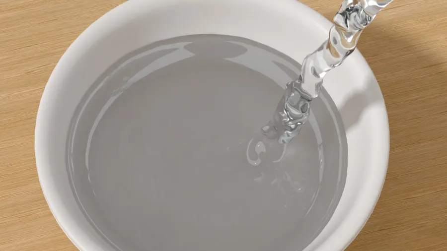 a bowl of water and splashing liquid 3d rendering