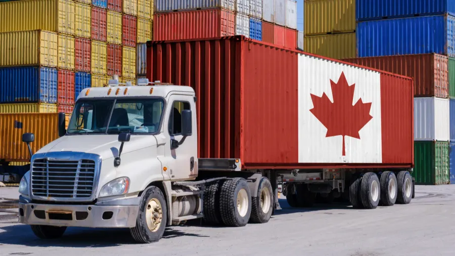 a canadamarked shipping container on a truck illustrating canadian international