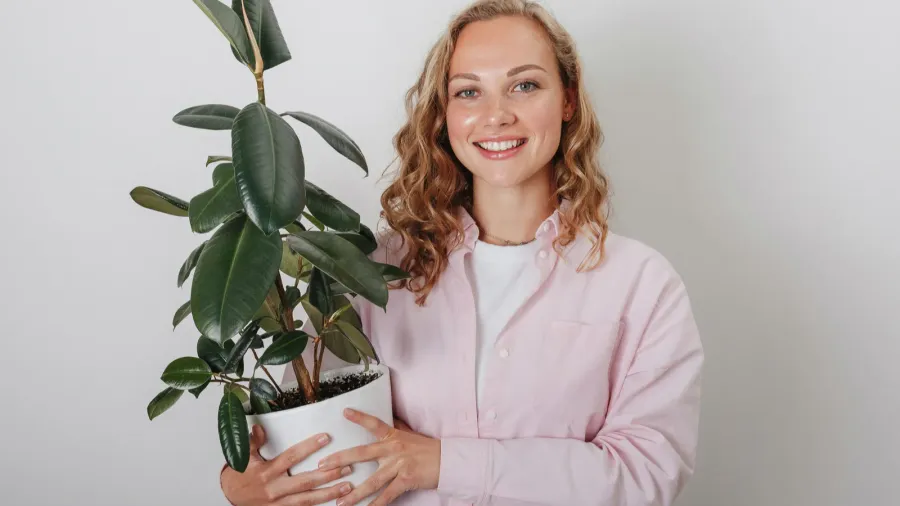 a girl with curly hair on a white background holding