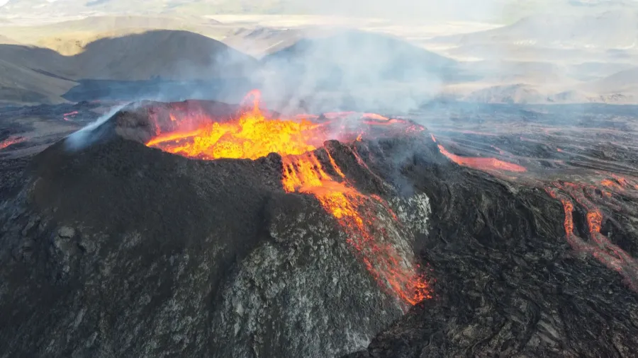 a landscape of lightening erupting from mauna loa volcano in