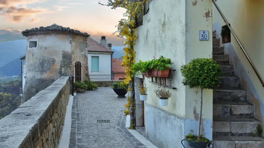 a narrow street in fornelli village in the molise region