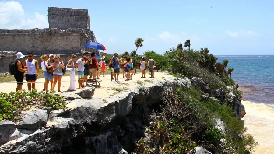a view of maya ruins at tulum archaeological site