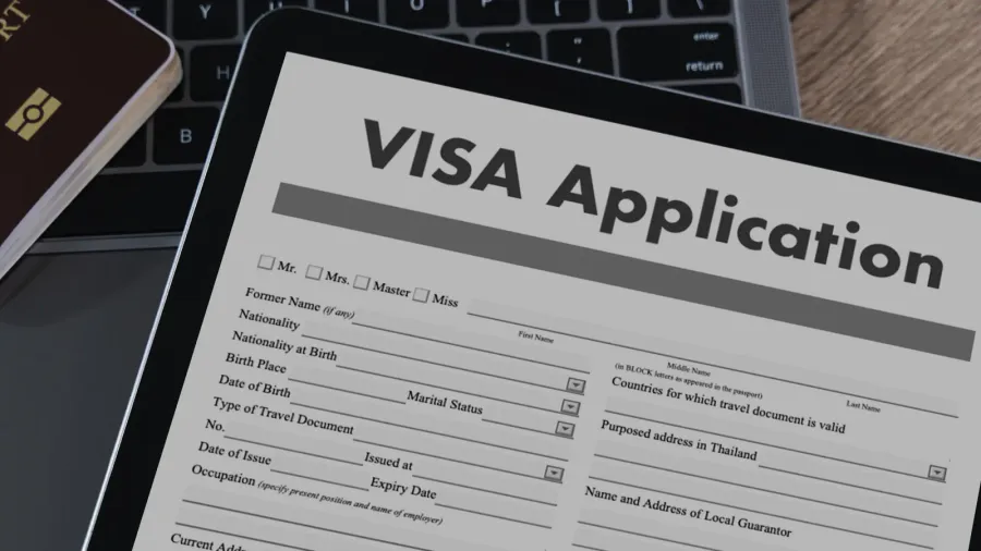 a visa application digital tablet displaying visa application form with