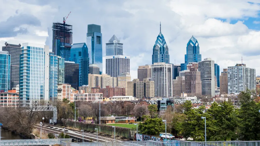 aerial from south street bridge of philadelphia pennsylvania abo