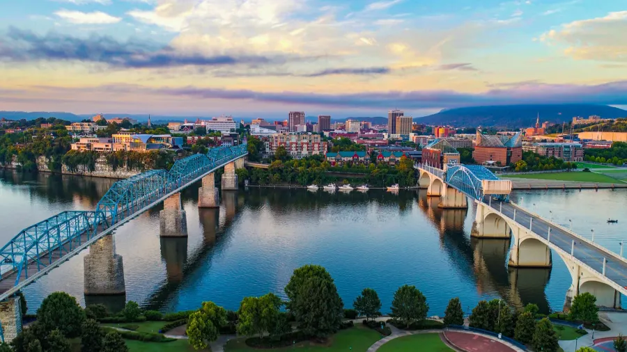aerial of chattanooga tennessee tn skyline