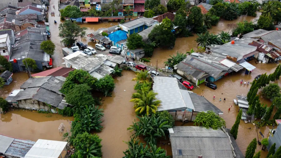 aerial pov view depiction of flooding devastation wrought after massive