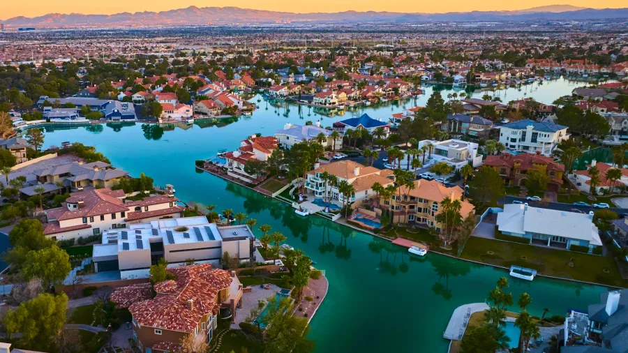 aerial view of a luxurious las vegas neighborhood at golden