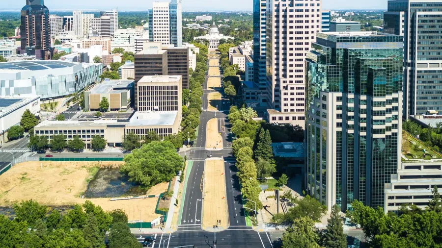 aerial view of downtown sacramento