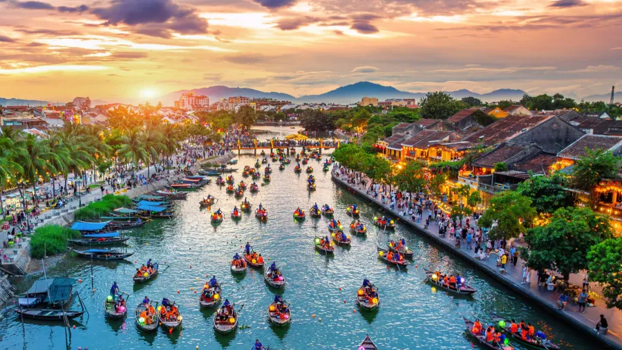aerial view of hoi an ancient town at twilight vietnam