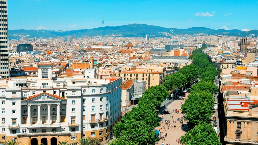 aerial view of la rambla of barcelona spain